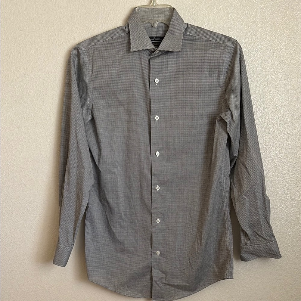Marc Anthony Charcoal Small Weave Plaid Dress Shirt